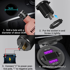 Adattatore Caricatore USB DC12V-24V con Doppia Porta QC3.0 18W e Doppia Porta PD3.0 30W con Voltmetro LED per Camper, Auto, ATV, Barca, Camion - Product Image 2