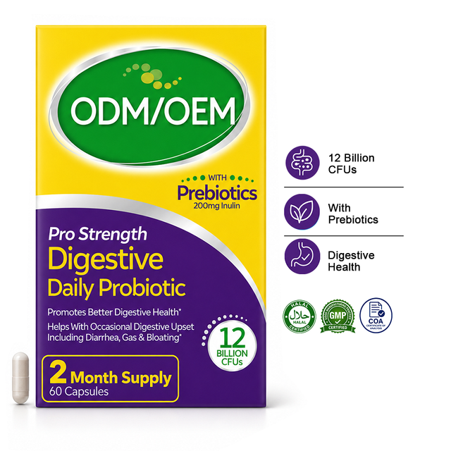 OEM Daily Probiotic Magnesium Capsules 12 Billion CFU Prebiotic Inulin Adult Digestive Health Gut Balance Energy Management