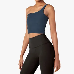 Custom Vrouwen Basic Sport Mouwloos T-Shirt Ademende Zachte Crop Top Single Strap Yoga Vest