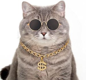 Collier pour animaux de compagnie style cubain, accessoires de bijouterie, chaîne en or avec pendentif dollar serti de diamants - Product Image 3