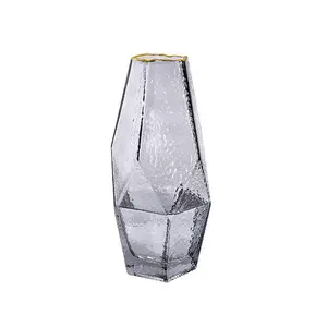 Hoge Gerookte Grijze Cilinder Kaarshouder Bloem Glazen Vazen Voor Bruiloft Huisdecoratie