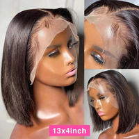 Pelucas de Cabello Humano con Encaje Frontal HD, Estilo Bob, para Mujeres Negras, sin Pegamento