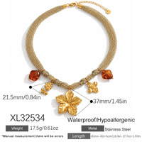 SUMMLY Collier Pendentif Vintage Géométrique Cœur Fleur en Maille, Plaqué Or 18K, Acier Inoxydable, pour Femme, Cadeau de Fête
