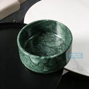 Luxury Natural Indian Green Pet Bowl Marble Fruit Bowl Marble Round Classical for Kitchenware Home Pet StoneBowl