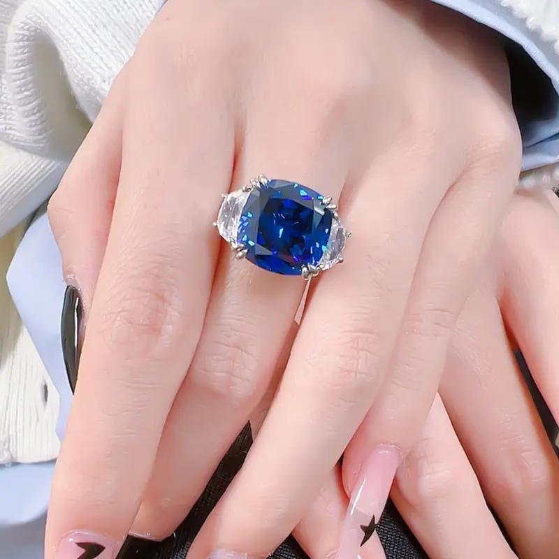 ร้อนขายแฟชั่นใหม่ยุโรปRoyal Blue Sapphireเครื่องประดับ5A CZหินS925เงินสเตอร์ลิงงานแต่งงานแหวนผู้หญิง