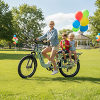 Vélo cargo à pédales vert à longue portée, cadre en aluminium, suspension avant, pneus 24''x3.0'', autonomie 50-55km, 7 vitesses, batterie lithium 48V 15AH
