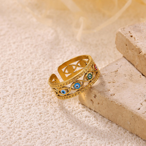 Bague ouverte vintage en émail coloré effet goutte d'huile, motif yeux du diable, bijoux inaltérables, résistants à l'eau, en or 18 carats - Product Image 4