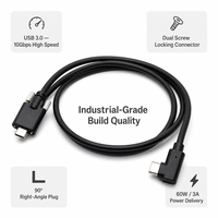 Câble USB 3.0 Type-C à Angle Droit vers Type-C Mâle LUNG KAY en Plastique avec Double Verrouillage par Vis, Transfert de Données 10 Gbit/s, Alimentation 3A 60W
