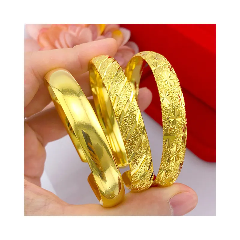 24K Gold Plated Brass Bangle Simple Beautiful Trendy Classic Party Wedding Bracelet Women Open Bangle Fashion Jewelry Bangles