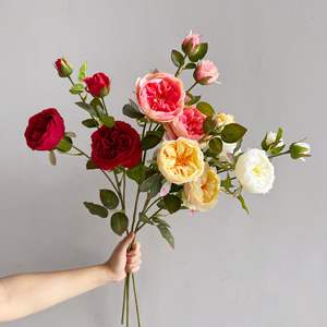 4 Têtes de Branches de Roses Artificielles Austin de Haute Qualité en Soie Brûlée pour Mariage et Décoration Intérieure – Vente en Gros - Product Image 1