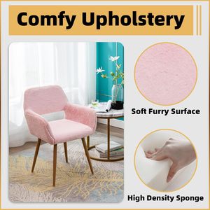 ADXIN <span class=keywords><strong>Fauteuil</strong></span> d'appoint moderne de luxe confortable avec fausse <span class=keywords><strong>fourrure</strong></span> et pieds en métal imitation bois pour salon, salle à manger, coiffeuse, bureau - Product Image 2
