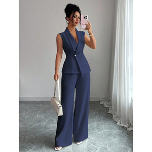 Costume pour femme élégant style occidental transfrontalier Printemps/Été 2026 : <span class=keywords><strong>Blazer</strong></span> sans manches et pantalon droit - Product Image 2