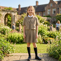Ensemble uniforme scolaire kaki pour filles, blazer à manches courtes, chemise, nœud papillon, jupe plissée, style élégant et minimaliste pour enfants, OEM