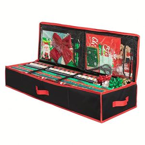 <b>XMAS</b> Decoration Storage Organiser Christmas Wrapping <b>Paper</b> Storage Bag with Interior Pockets - Product Image 1