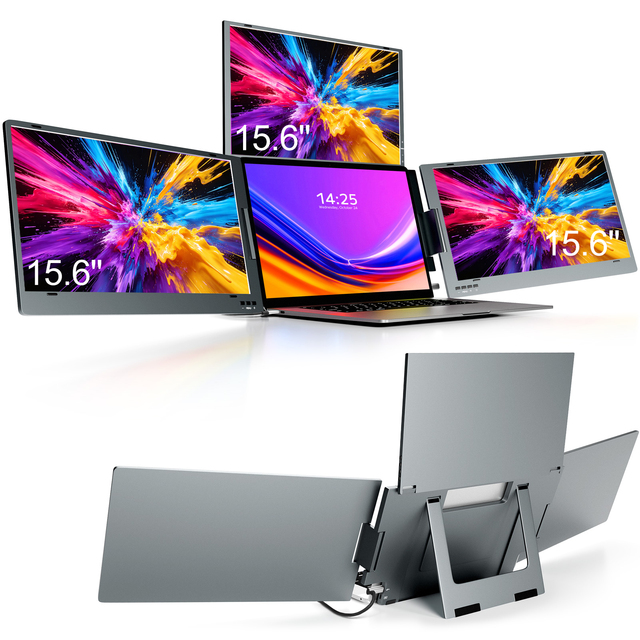 15.6 Inch Triple Portable Monitor Laptop Quad Monitor with USB Type-C for Macbook Windows Plug and Play Full HD 1080P