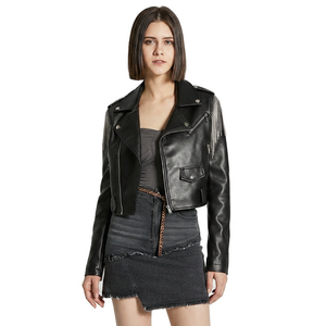 New Fashion Women Girls Pu Leather <b>Biker</b> <b>Jacket</b> Spring Autumn Long Sleeve Casual Slim Solid Color Zipper Casual Coat <b>Jackets</b> - Product Image 6