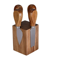 Couteau à fromage personnalisé en acier inoxydable avec manche en bois d'acacia, ensemble couteau et fourchette à fromage portables, support magnétique, fonction manuelle