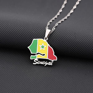 Acero inoxidable <span class=keywords><strong>Senegal</strong></span> mapa bandera colgante collares hombres mujeres Color plata/Color oro joyería mapa <span class=keywords><strong>senegal</strong></span>és patriótico regalo - Product Image 2