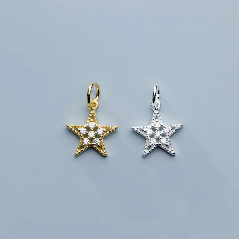 Gold or Silver Tiny Delicate Star Shape Cz Set Charm 925 Sterling Silver Star Pendant For Jewelry Making