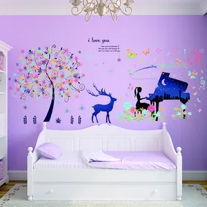 Piano Girl Dancing Girl colorful trees blue elk matching wall stickers girls' dormitory decorative vinyl sticker paper