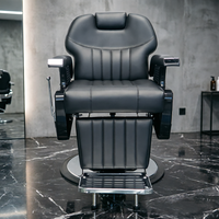 Fauteuil de barbier inclinable hydraulique en cuir PU noir avec dossier extra large et rotation à 360° °   Repose-pieds pivotant et réglable pour salon de coiffure