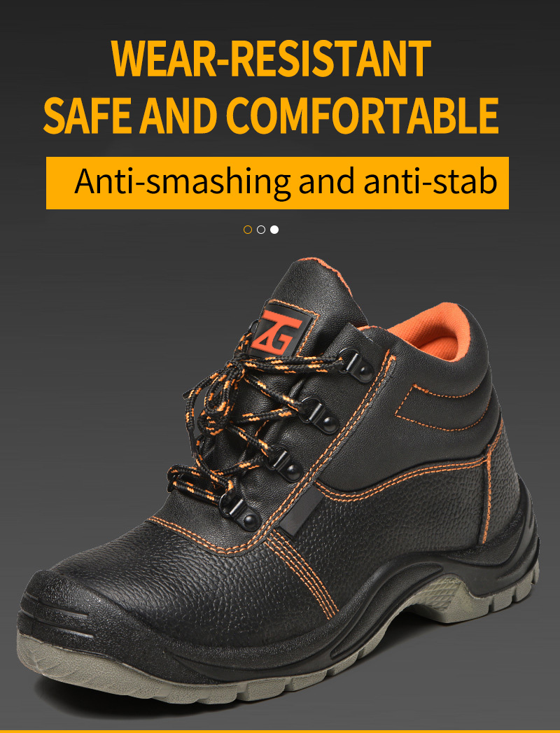 zapatos de trabajo S1P Genuine leather PU double density injection safety boots work boots with orange lining