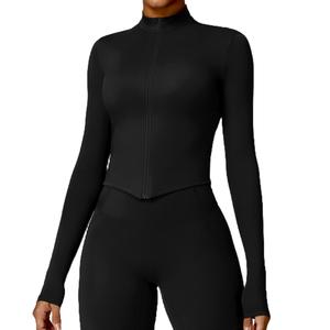 เสื้อแจ็คเก็ตมีซิปแขนยาวสำหรับผู้หญิงเสื้อฟิตเนสโยคะเสื้อออกกำลังกายระบายอากาศได้ทรงสลิมฟิตสีนู้ดมีรูสำหรับเล่นกีฬาวิ่ง - Product Image 2