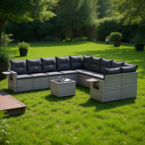 Grey Garden <b>Sofa</b> <b>Set</b> With Cushions UV Resistant PE Rattan Outdoor Furniture Contemporary Design Waterproof - Product Image 2