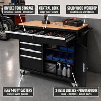 Armoire à outils mobile en acier à 5 tiroirs avec plan de travail en bois massif, taille personnalisable OEM/ODM, revêtement antirouille, capacité de charge de 300 kg pour