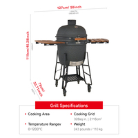 SEB KAMADO 21 pouces X grand charbon de bois en céramique Asador De Carbon Barbecue Grills Asadores pour l'extérieur Kamado Joe