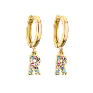 Pendientes de Aro Clásicos Coloridos con 26 Letras de Piedras Sintéticas de Colores <span class=keywords><strong>E492</strong></span> - Product Image 2