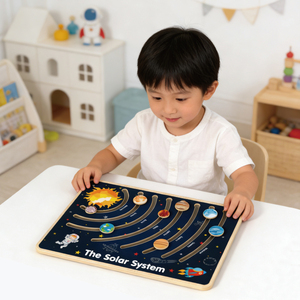 Montessori Wooden Solar System Nine <strong>Planets</strong> Cognitive Walking Puzzle Toy Scientific Exploration Toy - Product Image 1