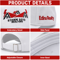Casquette de baseball blanche brodée personnalisée à 6 panneaux, logo immobilier, structurée, style « Dad Hat », réglable, snapback, unisexe, vente en gros