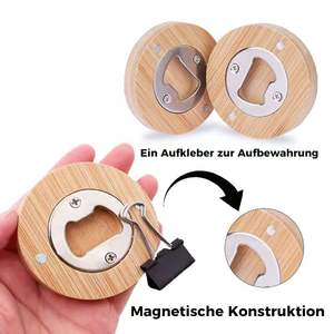 Abridor de Botellas Redondo de Madera, Imán Magnético de Acero Inoxidable para Refrigerador, Color Madera Natural, con Opción de Impresión de Logotipo - Product Image 4