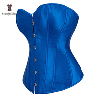 Vente en gros de corset Korsett en satin de style gothique pour femmes décoration en dentelle unie bleue XS à XXXXXXL grandes tailles