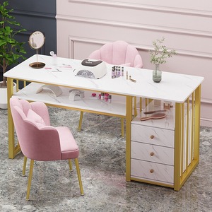 Mesa pequeña de doble capa para decoración de uñas, silla de tienda de pata de gallo con corazón para niñas, mesa de maquillaje <span class=keywords><strong>Rectangular</strong></span> moderna, apartamentos pequeños de Metal - Product Image 2