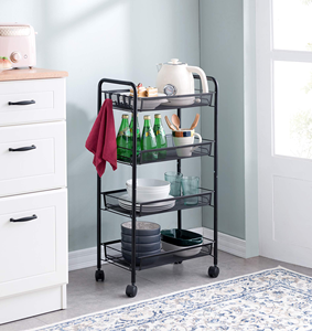 Étagère de rangement en fer sur pied pour cuisine, multifonctionnelle, quatre niveaux, pour outils de nettoyage, chariot mobile pour salle de bain avec roulettes - Product Image 5