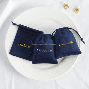 Dark Blue Luxury <b>Drawstring</b> <b>Bags</b> 13x18cm Printed Velvet Pouches for Jewellery Gift Packaging and <b>Makeup</b> Storage - Product Image 2