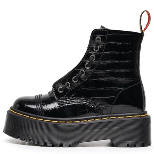 Botas de locomotora bordadas de doble capa con suela gruesa y 8 agujeros, con cremallera frontal, botines estilo inglés con cordones - Product Image 2