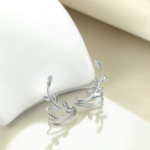 Manchettes <span class=keywords><strong>d</strong></span>'<span class=keywords><strong>oreille</strong></span> en argent sterling 925 avec motif <span class=keywords><strong>feuille</strong></span> de vigne – Bijoux naturels élégants pour femme - Product Image 4