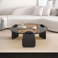 Table basse ronde moderne en noyer avec plateau en verre, design décoratif multifonctionnel pour salon, meubles de maison