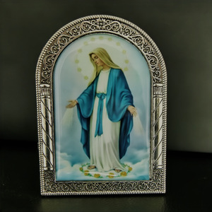 Artesanía Religiosa, Iconos Católicos de Jesús y la Virgen María, Decoración para el Hogar, Arco Dorado y Plateado - Product Image 5
