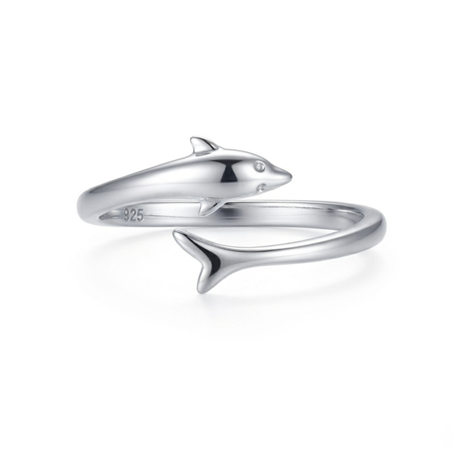 Minimalist 925 Silver Small Dolphin Shape Fine Jewelry Rings Wholesale Romantic Trendy Rhodium Women Ring