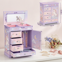 Boîte à bijoux musicale licorne violette avec miroir, licorne rotative, coffre de rangement à 4 tiroirs pour petites filles, cadeau d'anniversaire