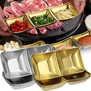 Assiette <span class=keywords><strong>de</strong></span> service multi-compartiments en acier inoxydable pour sauces, assaisonnements, soja et vinaigre, idéale pour hot pot, barbecue et service <span class=keywords><strong>de</strong></span> <span class=keywords><strong>table</strong></span> en cuisine - Product Image 3