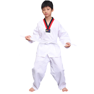Dobok de Taekwondo Unisex, Traje de Entrenamiento Resistente, Rojo y Negro, Cuello en V, para Entrenamiento de Artes Marciales, Logotipo Personalizado, Venta al Por Mayor - Product Image 2