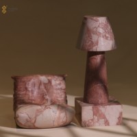 YUSHI Lampe de table en marbre rose Calacatta moderne pour la décoration de chambre de villa d'hôtel