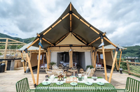 Cabane de glamping avec salle de bain, tentes Safari Lodge en toile et bois, pour hôtels, resort de luxe avec extérieur, pour maisons personnalisées