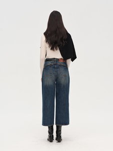 YUANBOFEI Maßgeschneiderte Damen High-Waist Weites Bein Gerade <span class=keywords><strong>Jeans</strong></span> Vintage Gewaschen Loose Fit Cropped <span class=keywords><strong>Denim</strong></span>-Hosen für Marken - Product Image 4