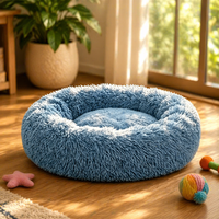 Coussin pour animaux de compagnie Premium Calming Donut, rond, long, en peluche moelleuse, pour chat et chien, avec housse amovible et lavable, portable, lit de sommeil doux pour animaux de compagnie